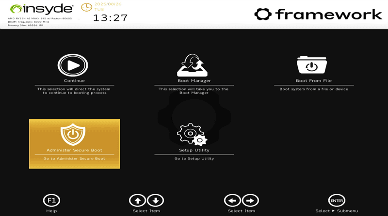 The Framework BIOS screen